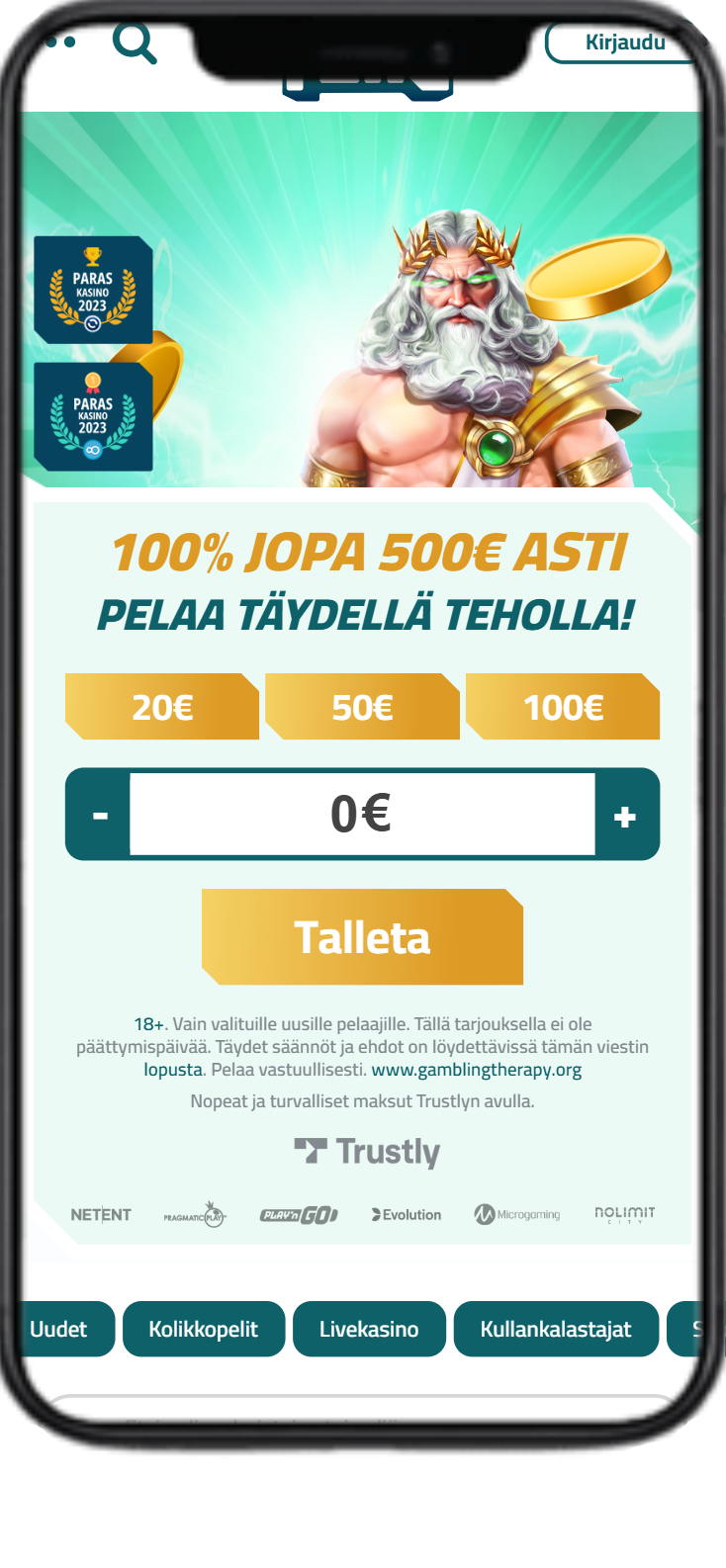 Teho Kasino mobiilisovellus ja käyttöliittymä
